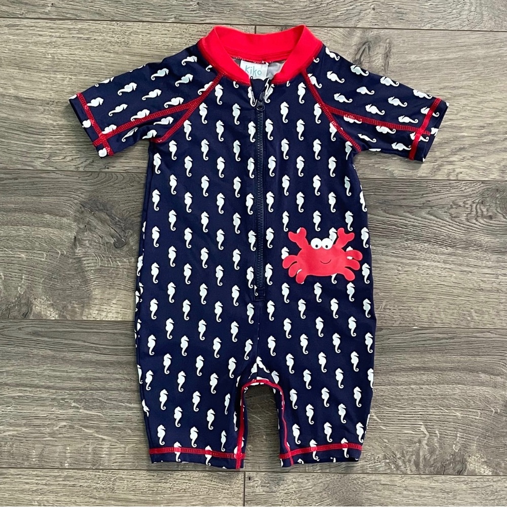 Kiko & Max Seahorse and Crab One Piece Rash Guard Baby Swimsuit